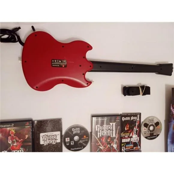 Guitar Hero Aerosmith 1,2, PS2 Bundle Gibson Red Octane Guitar TESTED 4 …